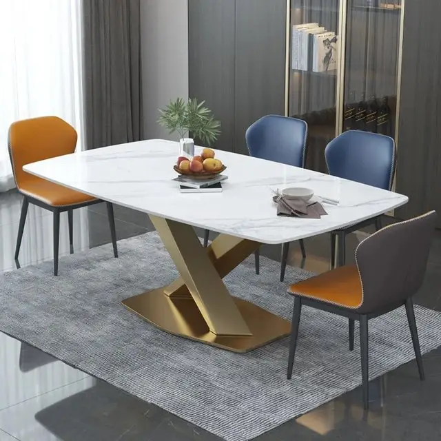 Luminarc Dining Table Stainless Steel Golden Leg + Natural Marble Top Table - Image 3