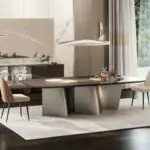 Rendezvous Dining Table Stainless Steel Golden Leg + Natural Marble Top Table