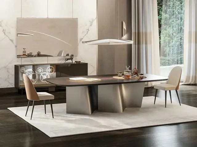 1000049255.jpg Rendezvous Dining Table Stainless Steel Golden Leg + Natural Marble Top Table - Image 1