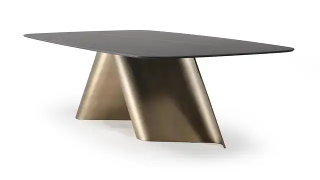 Rendezvous Dining Table Stainless Steel Golden Leg + Natural Marble Top Table - Image 2