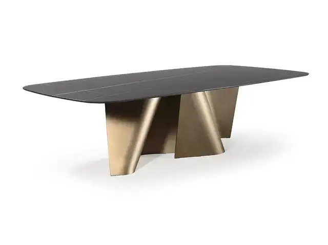 Rendezvous Dining Table Stainless Steel Golden Leg + Natural Marble Top Table - Image 3