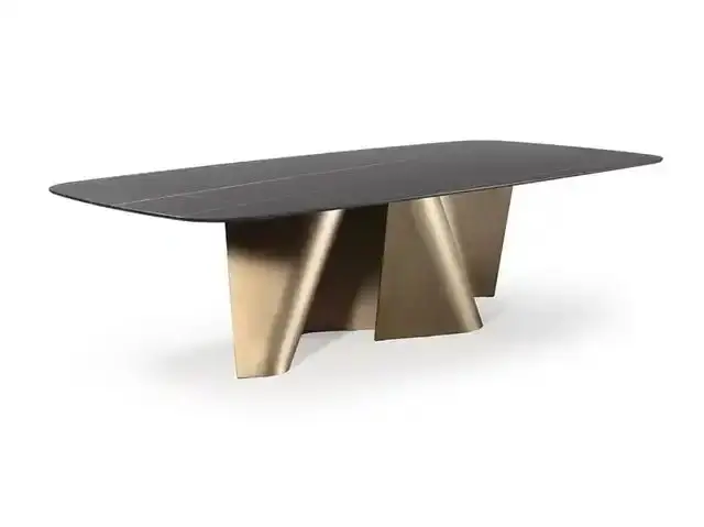 Rendezvous Dining Table Stainless Steel Golden Leg + Natural Marble Top Table - Image 5
