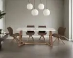 Tiffany Dining Table and 6 chairs Set Stainless Steel and Golden Leg + Natural Marble Top Table