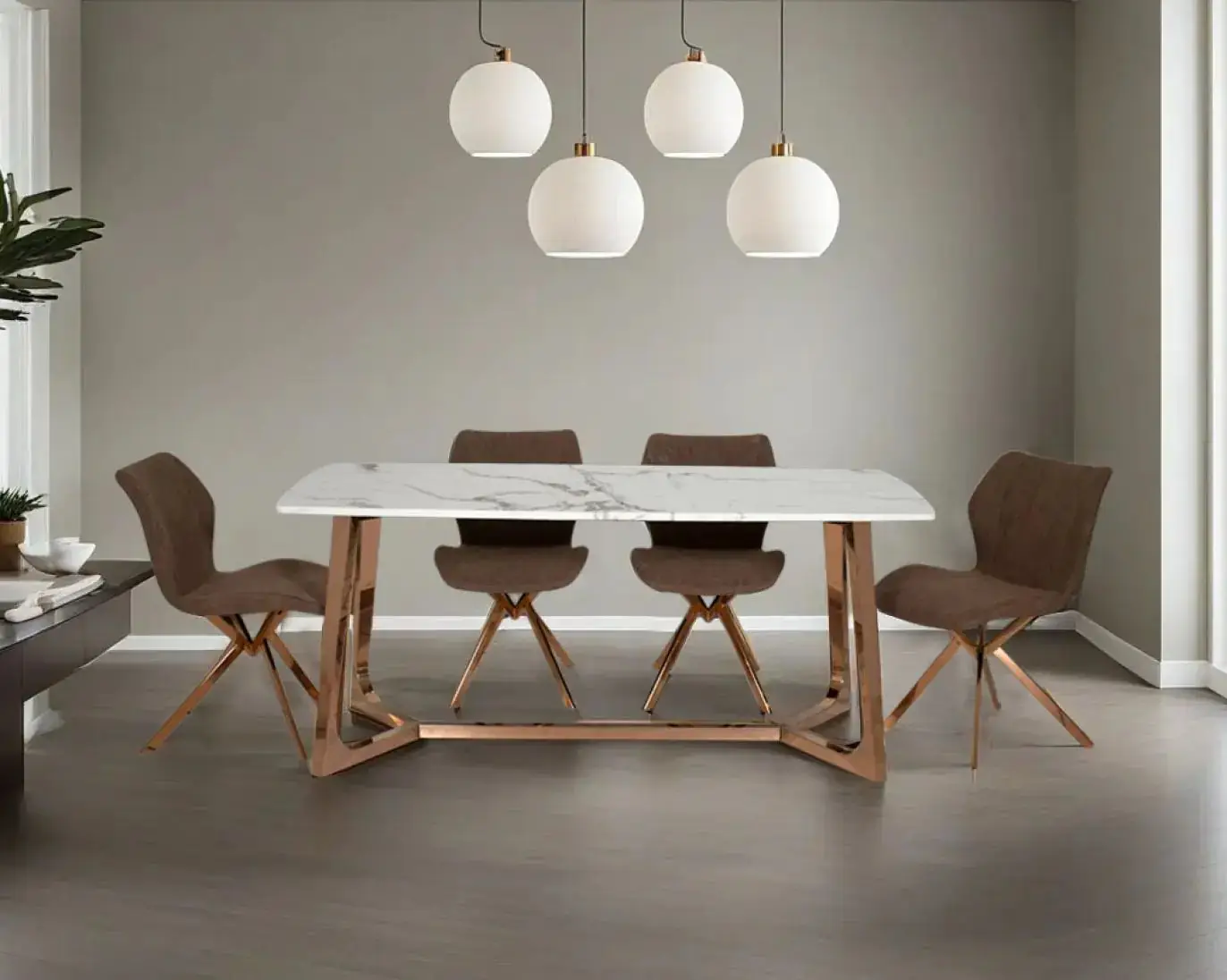 1000049456.jpg Tiffany Dining Table and 6 chairs Set Stainless Steel and Golden Leg + Natural Marble Top Table - Image 1
