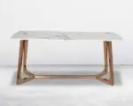 Tiffany Dining Table and 6 chairs Set Stainless Steel and Golden Leg + Natural Marble Top Table - Image 3