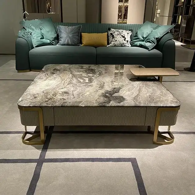 Cartier Luxe Modern Minimalist Coffee Table Set with Marble Top and Gold Finish - Image 2