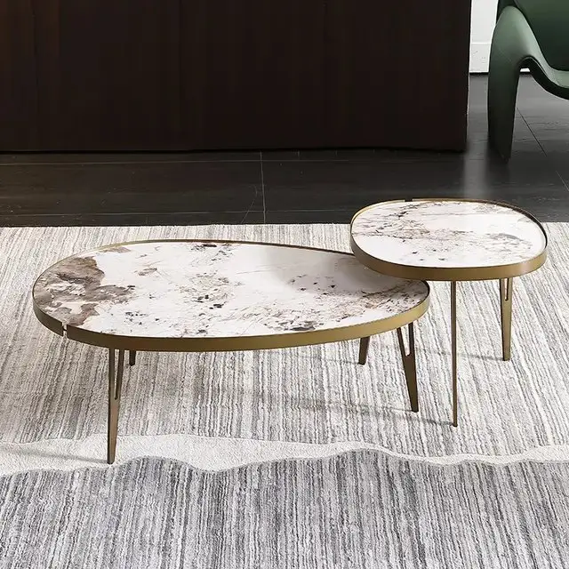 Nesting Italian Faux Marble with Stainless Steel frame Coffee Table - view 5