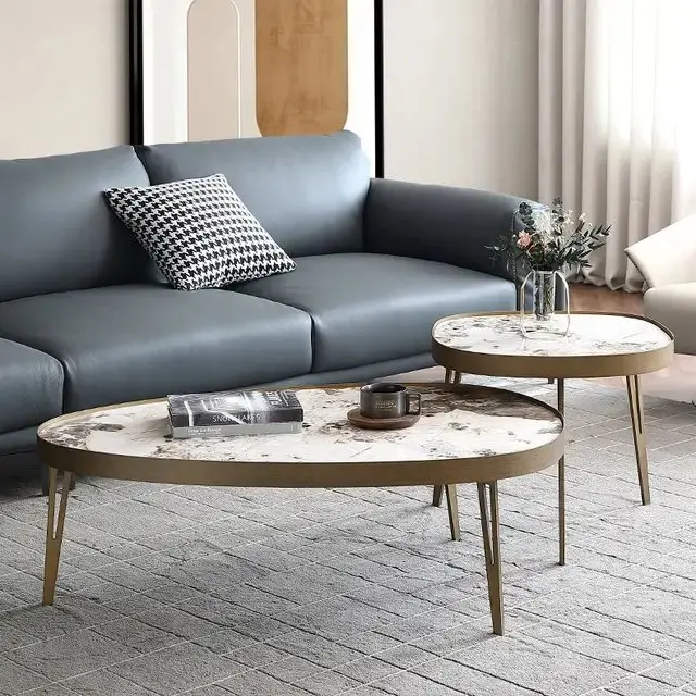 Nesting Italian Faux Marble with Stainless Steel frame Coffee Table - view 6