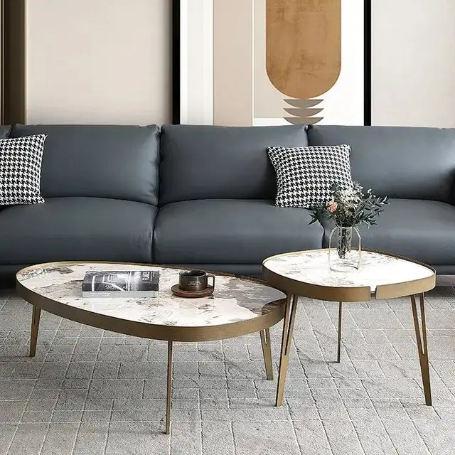 Nesting Italian Faux Marble with Stainless Steel frame Coffee Table - view 3