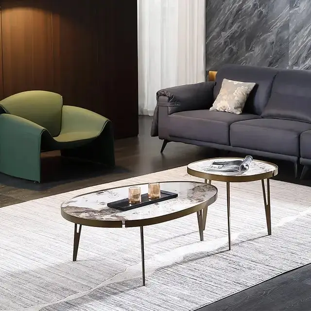 Nesting Italian Faux Marble with Stainless Steel frame Coffee Table - view 2