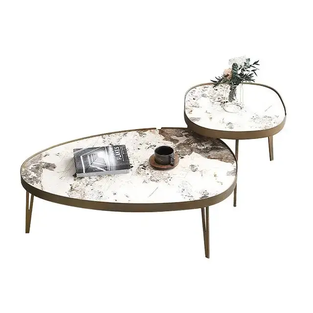 Nesting Italian Faux Marble with Stainless Steel frame Coffee Table - view 4