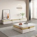 Terri Gold-Trimmed Modern Coffee Table – Elegant Centerpiece in White or Black - Image 3
