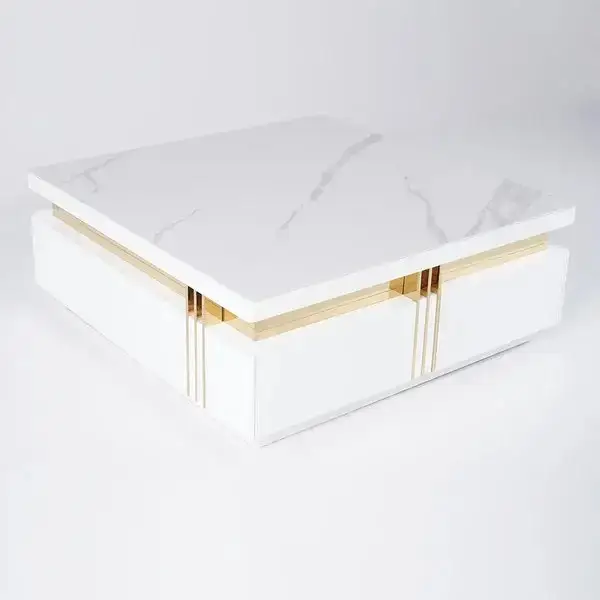 Terri Gold-Trimmed Modern Coffee Table – Elegant Centerpiece in White or Black - Image 4