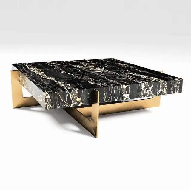 1000049660.jpg Blue Nile Modern Multi Marble Coffee Table Stainless Steel - Image 1