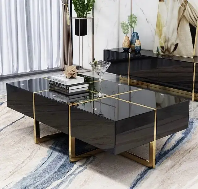 Topaz Stainless Steel Golden Leg + Veneere Top Coffee Table White - Image 3