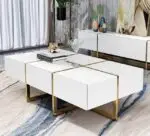 Topaz Stainless Steel Golden Leg + Veneere Top Coffee Table White