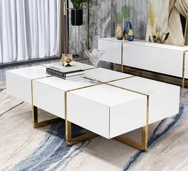 1000049668.jpg Topaz Stainless Steel Golden Leg + Veneere Top Coffee Table White - Image 1