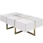Topaz Stainless Steel Golden Leg + Veneere Top Coffee Table White - Image 2
