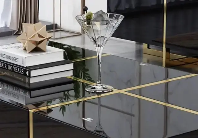 Topaz Stainless Steel Golden Leg + Veneere Top Coffee Table White - Image 5