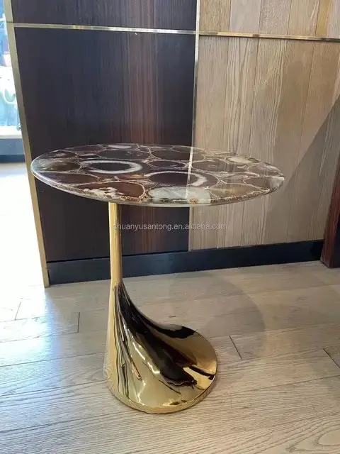 1000049694.jpg Drop End Table Agate Stainless Steel Gold Leg - Image 1