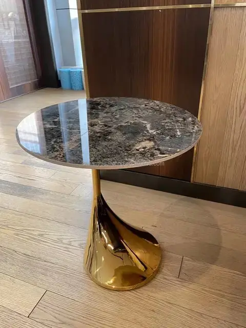 Drop End Table Agate Stainless Steel Gold Leg - Image 2