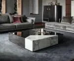 Exeon Modern High End Coffee Table Mirror Gold Finish with marble Elegant Table - Image 2