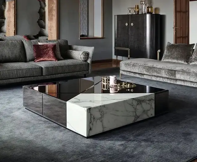 Exeon Modern High End Coffee Table Mirror Gold Finish with marble Elegant Table - Image 2