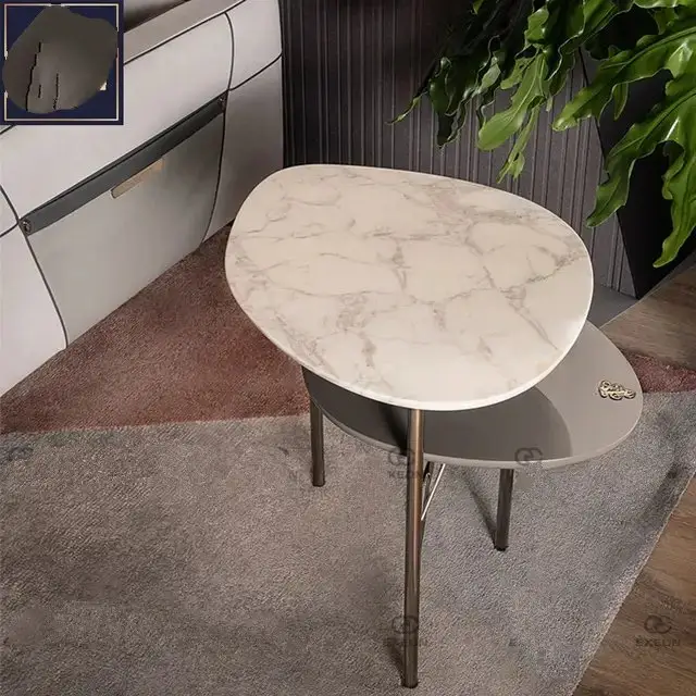 Modern Marble Coffee Table Round Small Nesting Tables Living Room - Image 2