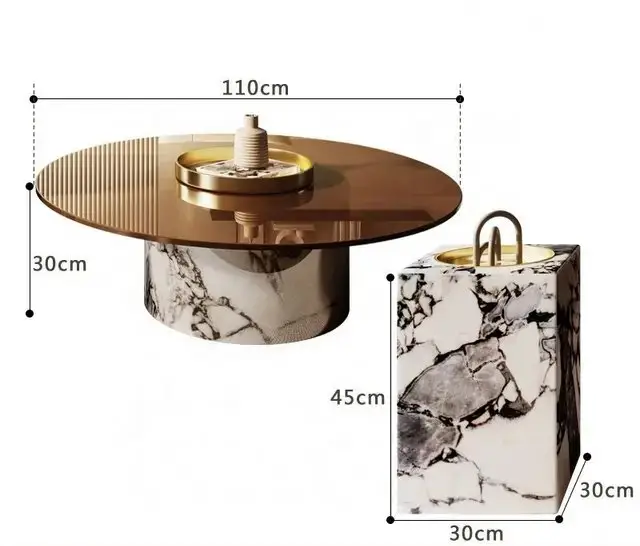 Luxurious Hussn Marble and Glass Coffee Table Set - Image 8