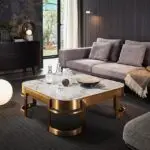 Victoria Luxury Coffee Table – Italian Renaissance-Inspired Design with Gold Steel Base and White Marble Top