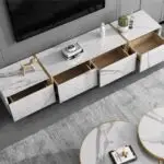 Merissa TV Cabinet Stainless Steel Golden Leg + Faux Marble Top - Image 7