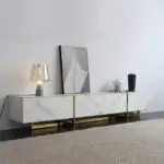 Merissa TV Cabinet Stainless Steel Golden Leg + Faux Marble Top - Image 2