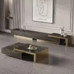 Tasaki Gold and Marble Coffee Table Elegant Living Room | Stainless Steel Gold Base Centerpiece