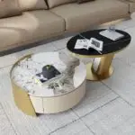 Niwaka Contemporary Marble Coffee Table Set with Brushed Gold Accents - Image 2