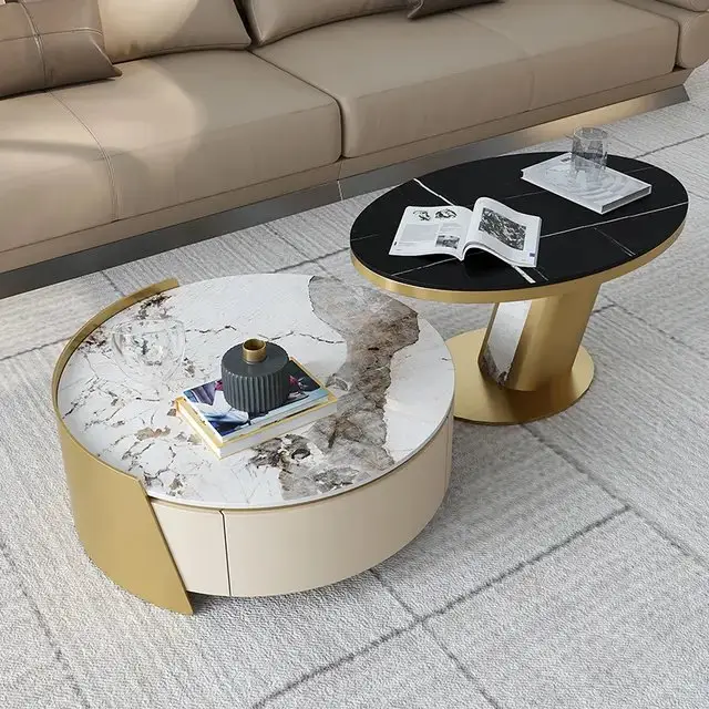 Niwaka Contemporary Marble Coffee Table Set with Brushed Gold Accents - Image 2