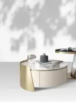Niwaka Contemporary Marble Coffee Table Set with Brushed Gold Accents - Image 5