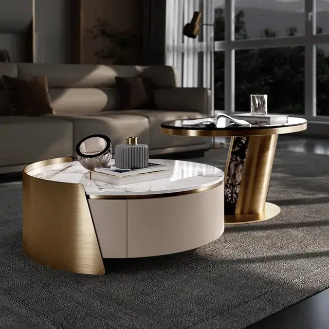 1000050775.jpg Niwaka Contemporary Marble Coffee Table Set with Brushed Gold Accents - Image 1