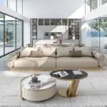 Niwaka Contemporary Marble Coffee Table Set with Brushed Gold Accents - Image 4