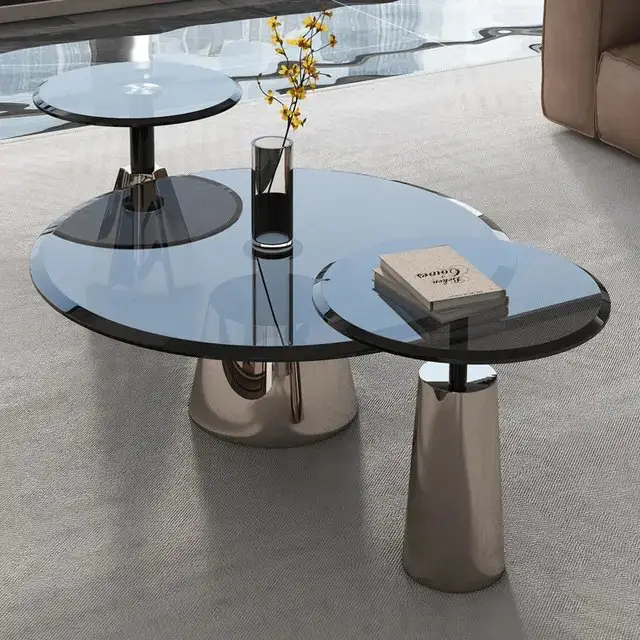 Tassel Stunning Glass Coffee Table Set - Gold Stainless Steel Base for Modern Living Spaces - Image 3