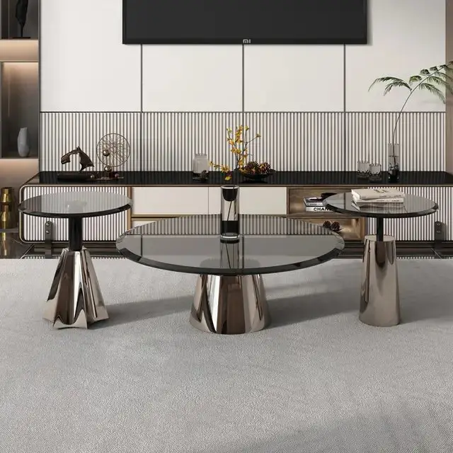 1000050781.jpg Tassel Stunning Glass Coffee Table Set - Gold Stainless Steel Base for Modern Living Spaces - Image 1