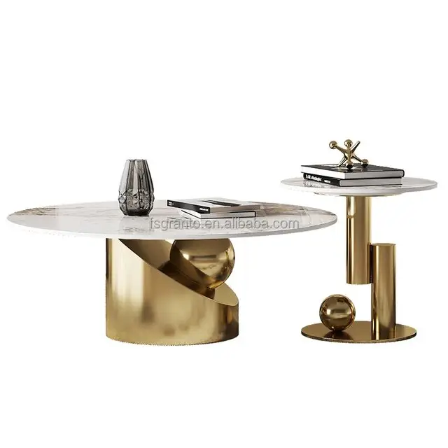Nouvel Gold and Marble Coffee Table Elegant Living Room | Stainless Steel Gold Base Centerpiece - Image 2