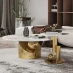Nouvel Gold and Marble Coffee Table Elegant Living Room | Stainless Steel Gold Base Centerpiece