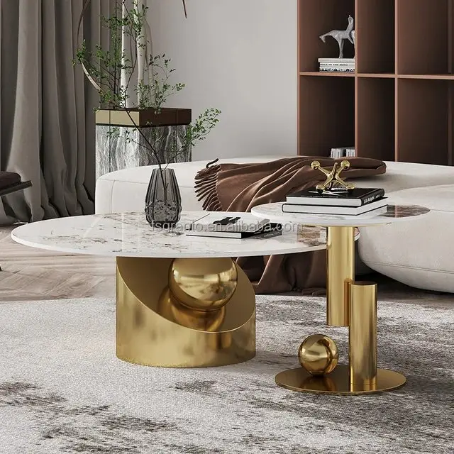 1000050907.jpg Nouvel Gold and Marble Coffee Table Elegant Living Room | Stainless Steel Gold Base Centerpiece - Image 1