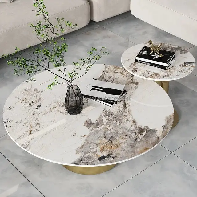 Nouvel Gold and Marble Coffee Table Elegant Living Room | Stainless Steel Gold Base Centerpiece - Image 3