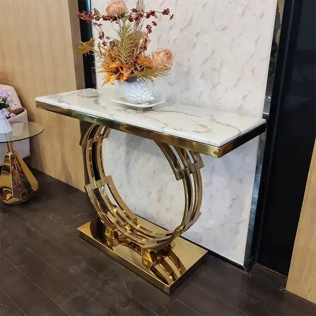 1000050917.jpg Marble Surface Metal Frame Console Table Narrow Living Room Entry table - Image 1