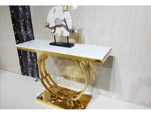 Marble Surface Metal Frame Console Table Narrow Living Room Entry table - Image 8