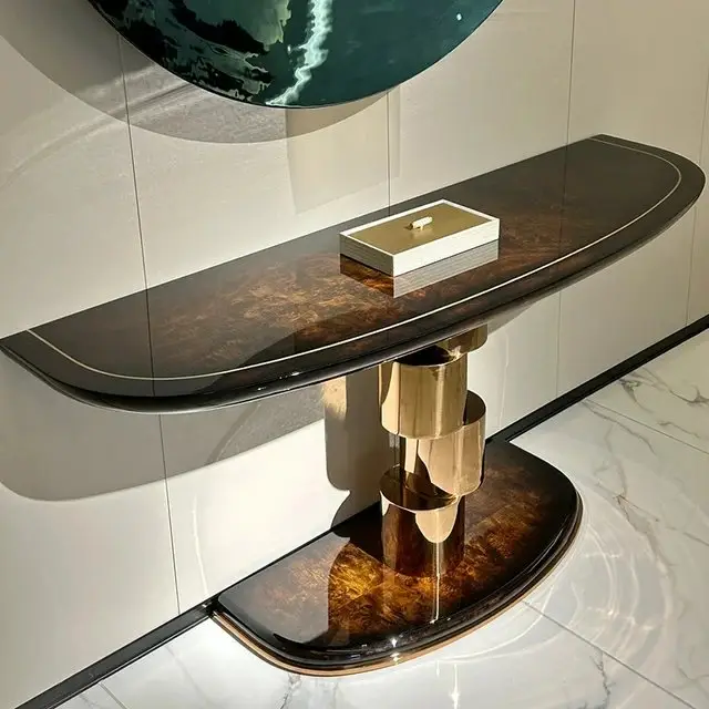 Modern Noir D'Design wood and Stainless Steel Gold Console Table - Image 2