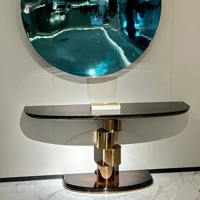 Modern Noir D'Design wood and Stainless Steel Gold Console Table - Image 6