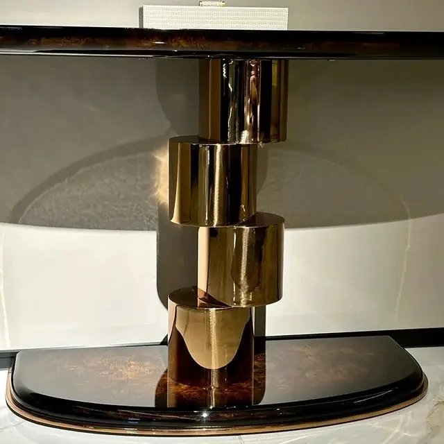 Modern Noir D'Design wood and Stainless Steel Gold Console Table - Image 3