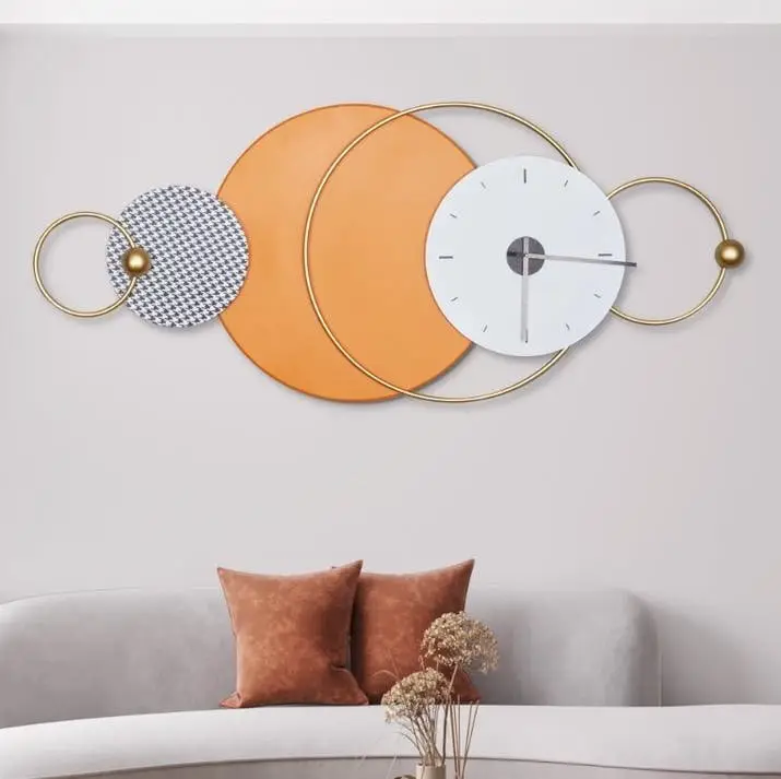 1000051586.jpg Sleek Horizon Contemporary Metal Wall Clock in Striking Orange and Gold - Image 1